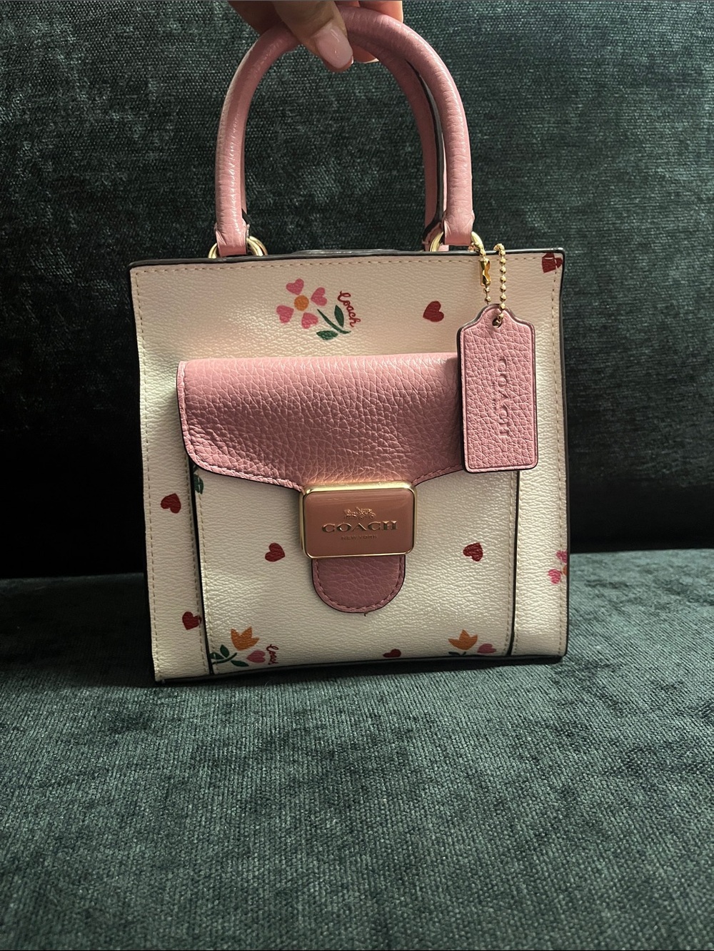Coach Pink & White Floral Heart Leather Mini Satchel